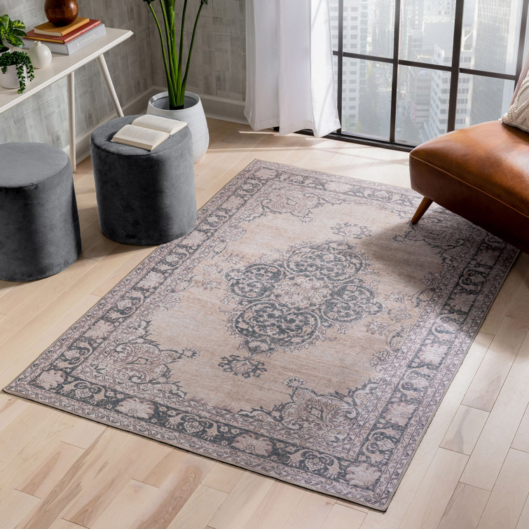 Beige Medallion Cotton-Synthetic 5' x 7' Easy-Care Area Rug