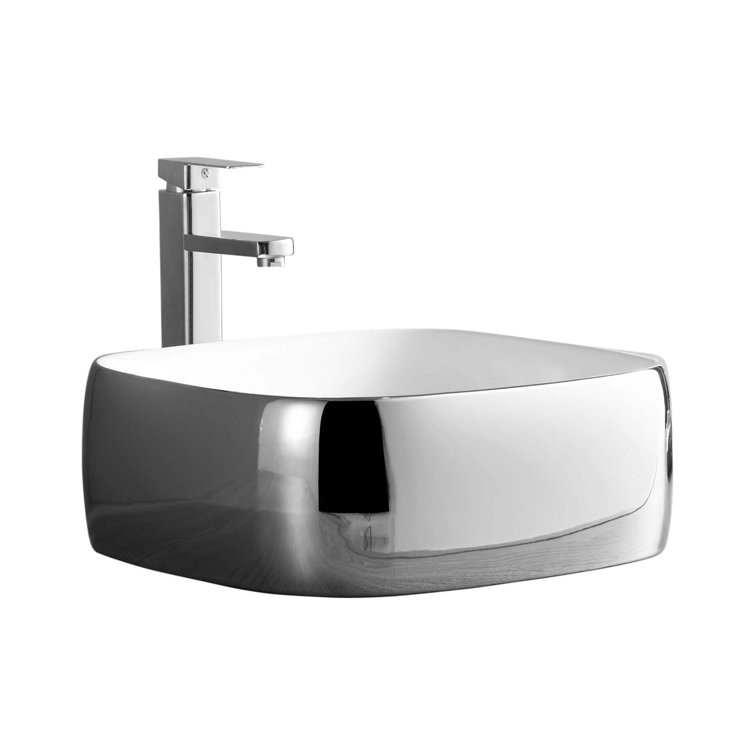 Chrome High Gloss Ceramic Square Vessel Sink