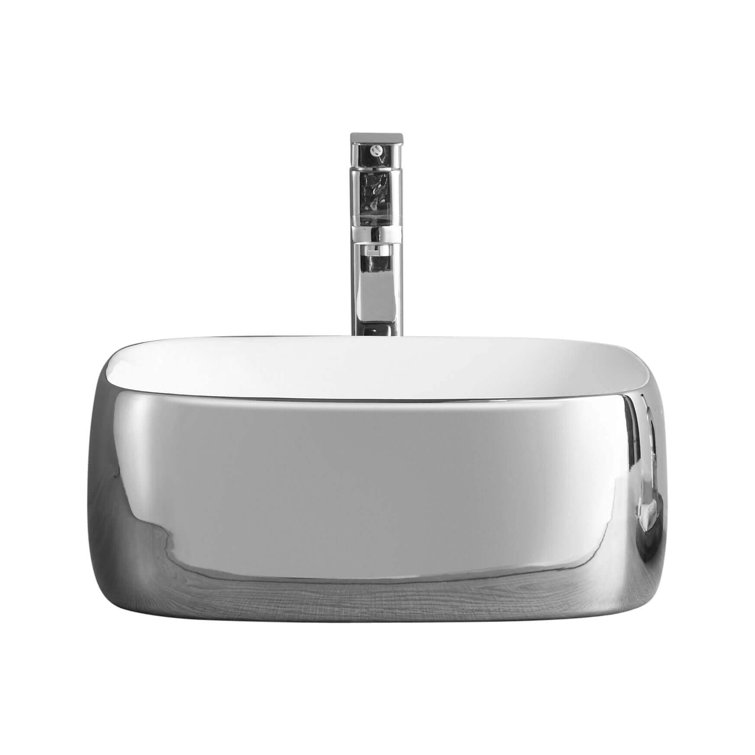 Chrome High Gloss Ceramic Square Vessel Sink