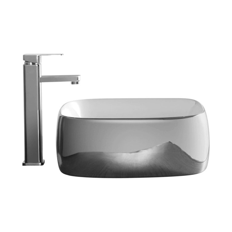 Chrome High Gloss Ceramic Square Vessel Sink
