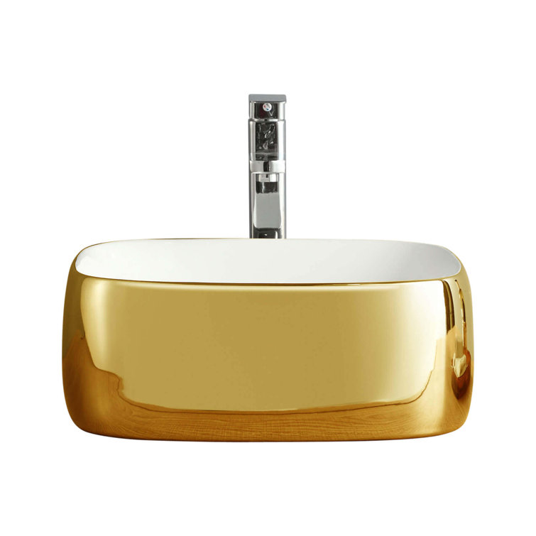 Gold and White Ceramic Square Vessel Bathroom Sink