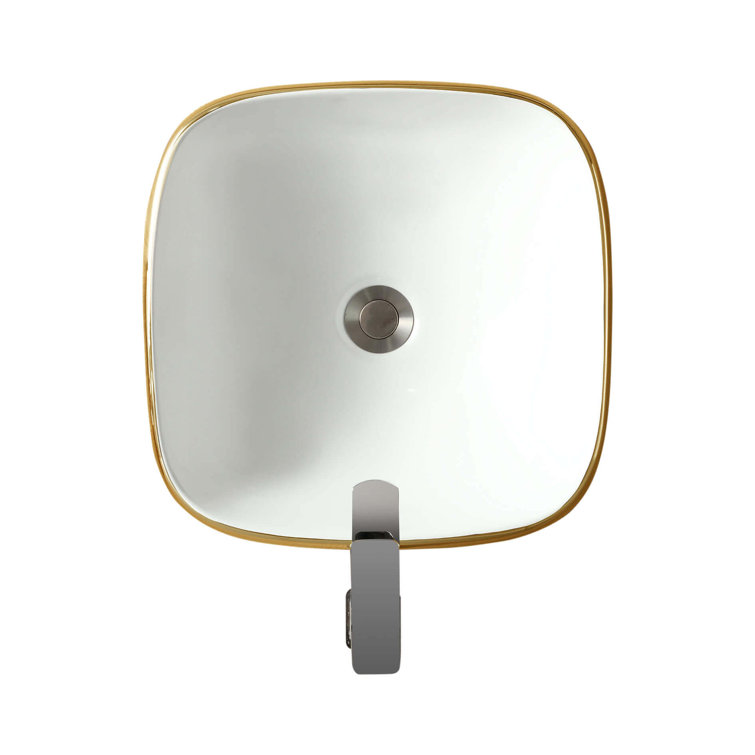 Gold and White Ceramic Square Vessel Bathroom Sink