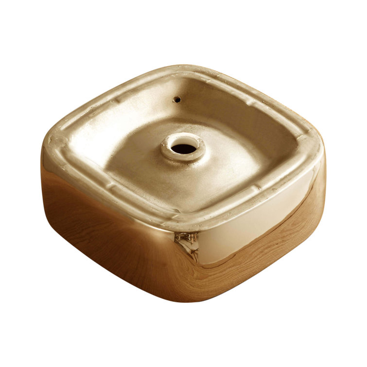 Gold and White Ceramic Square Vessel Bathroom Sink