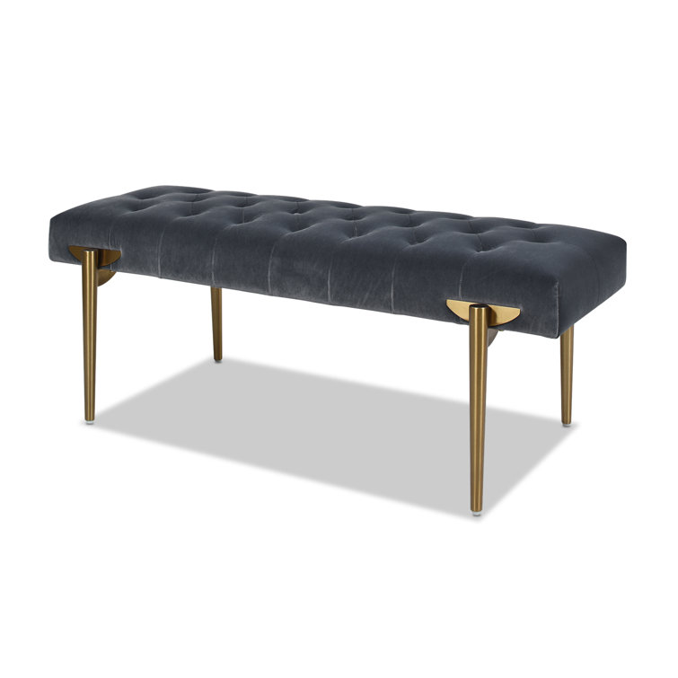 Aria Steel Gray Velvet Upholstered Metal Leg Bench