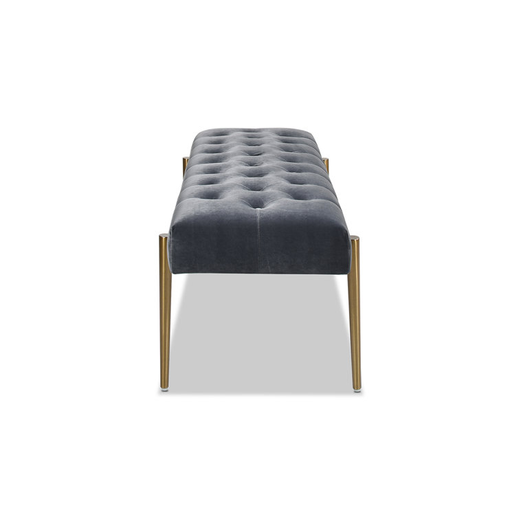 Aria Steel Gray Velvet Upholstered Metal Leg Bench