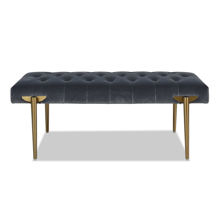 Aria Steel Gray Velvet Upholstered Metal Leg Bench