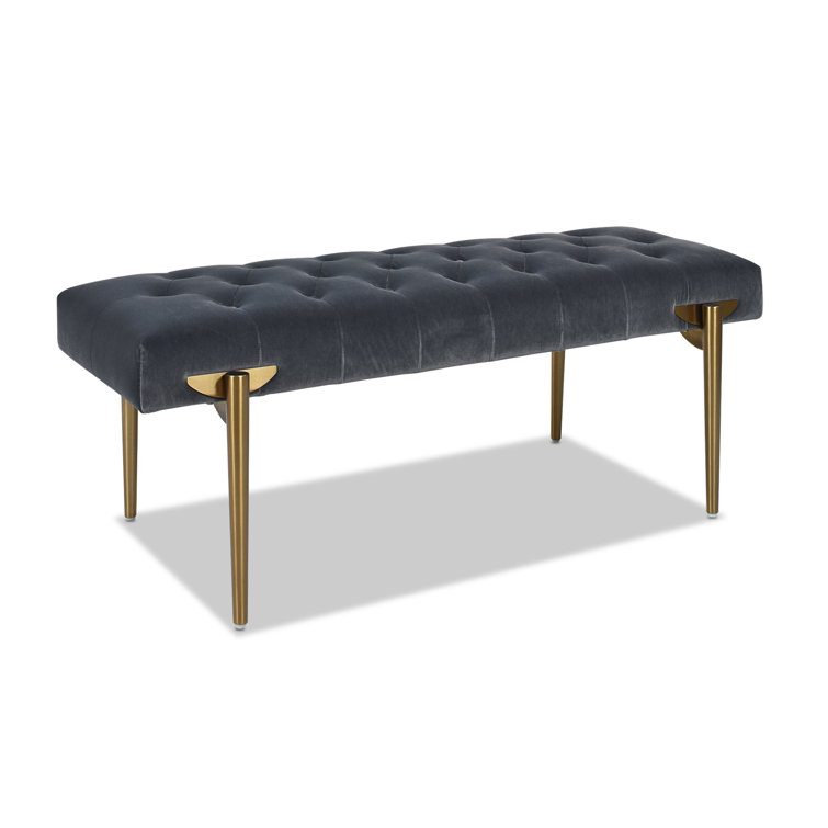 Aria Steel Gray Velvet Upholstered Metal Leg Bench