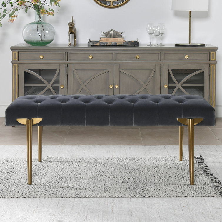 Aria Steel Gray Velvet Upholstered Metal Leg Bench