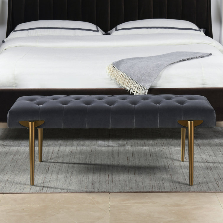 Aria Steel Gray Velvet Upholstered Metal Leg Bench