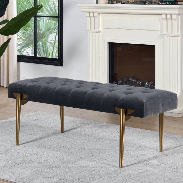 Aria Steel Gray Velvet Upholstered Metal Leg Bench