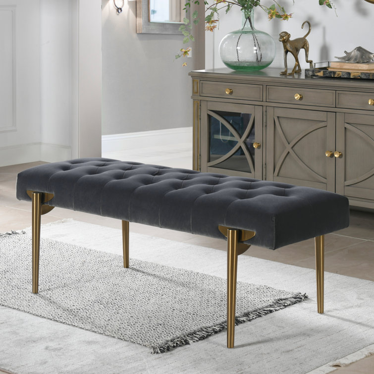 Aria Steel Gray Velvet Upholstered Metal Leg Bench
