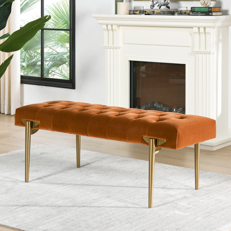 Steel Gray Performance Velvet & Metal Legged Bench