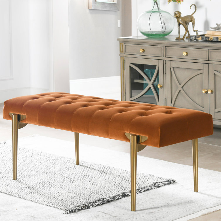 Steel Gray Performance Velvet & Metal Legged Bench