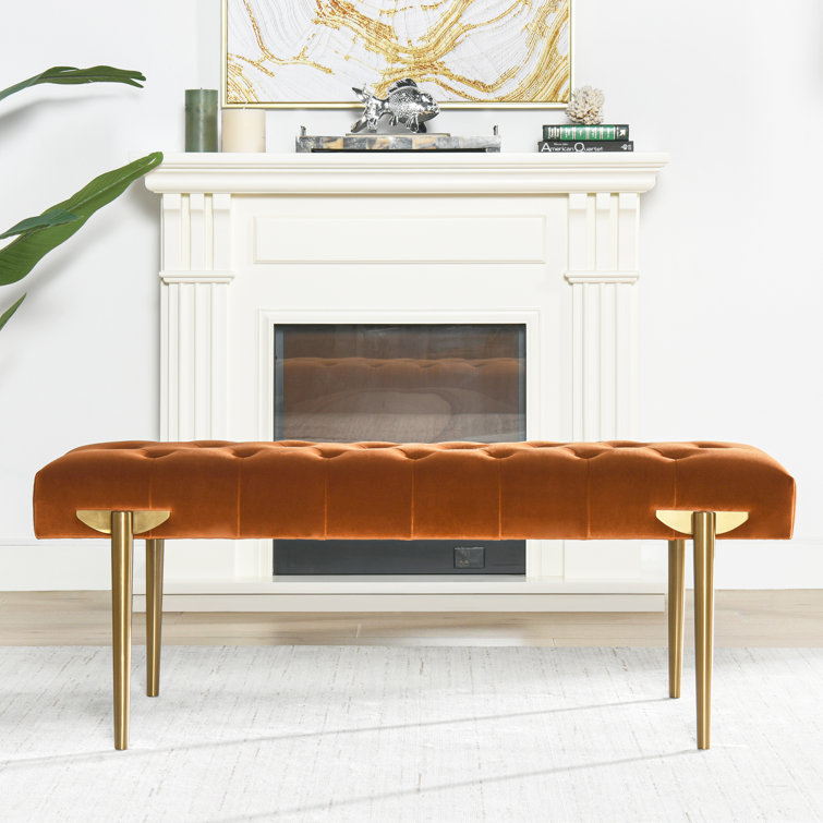 Steel Gray Performance Velvet & Metal Legged Bench