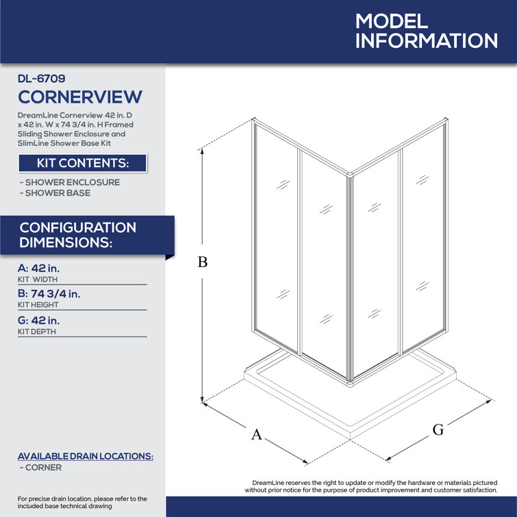 DreamLine Cornerview 42" x 42" Brushed Nickel Sliding Shower Enclosure