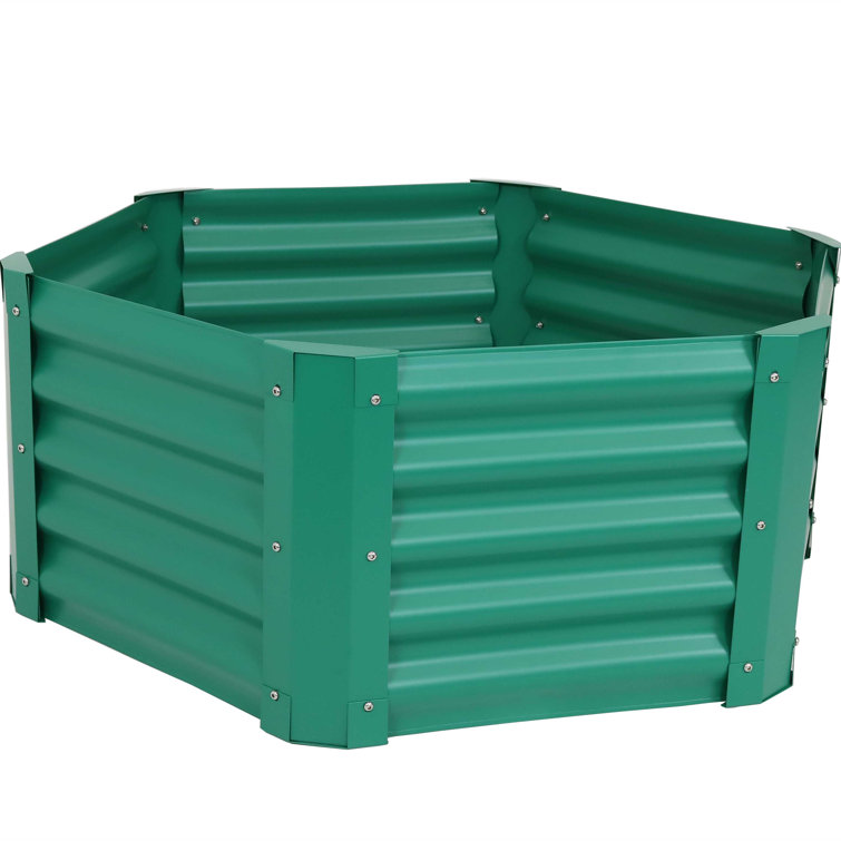 Hexagon Green Galvanized Steel Raised Garden Bed for Outdoor Plants