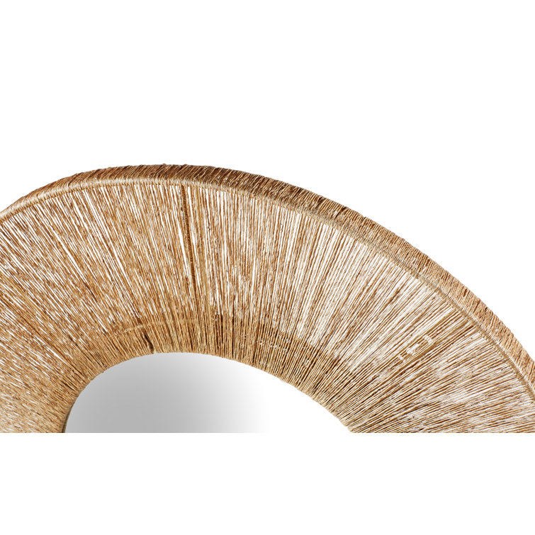 Round Brown Mango Wood Wall Mirror with Distressed Grain Accents