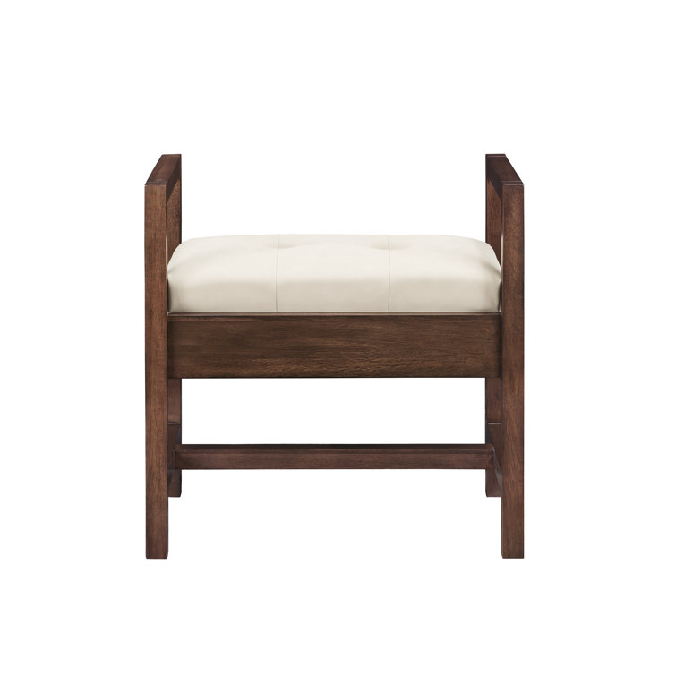 Addison 24.5" Mid-Century Acacia Bench with Daybreak Taupe Cushion