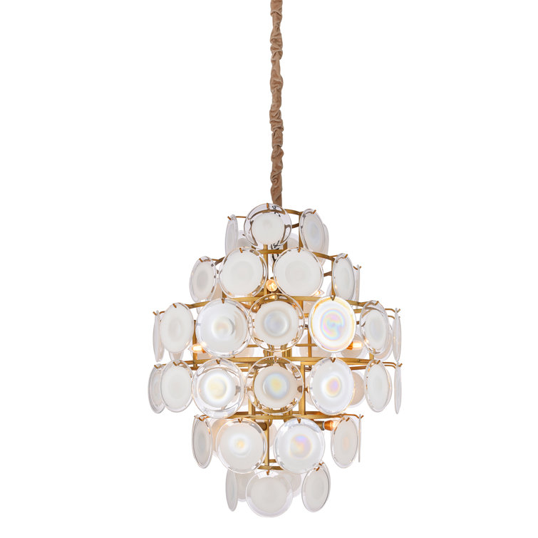 Gold and Crystal 16-Light Tiered Chandelier with Glass Discs