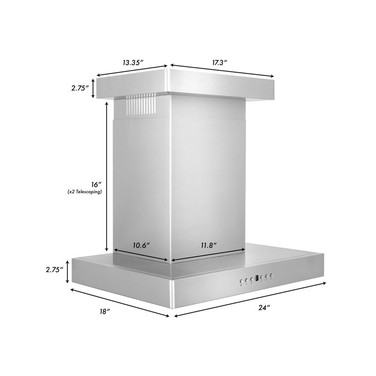 24" Stainless Steel Convertible Wall Mount Range Hood with Charcoal Filter