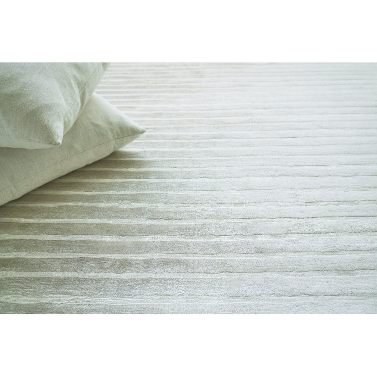 Silver Rectangular Hand Loomed Viscose Striped Area Rug
