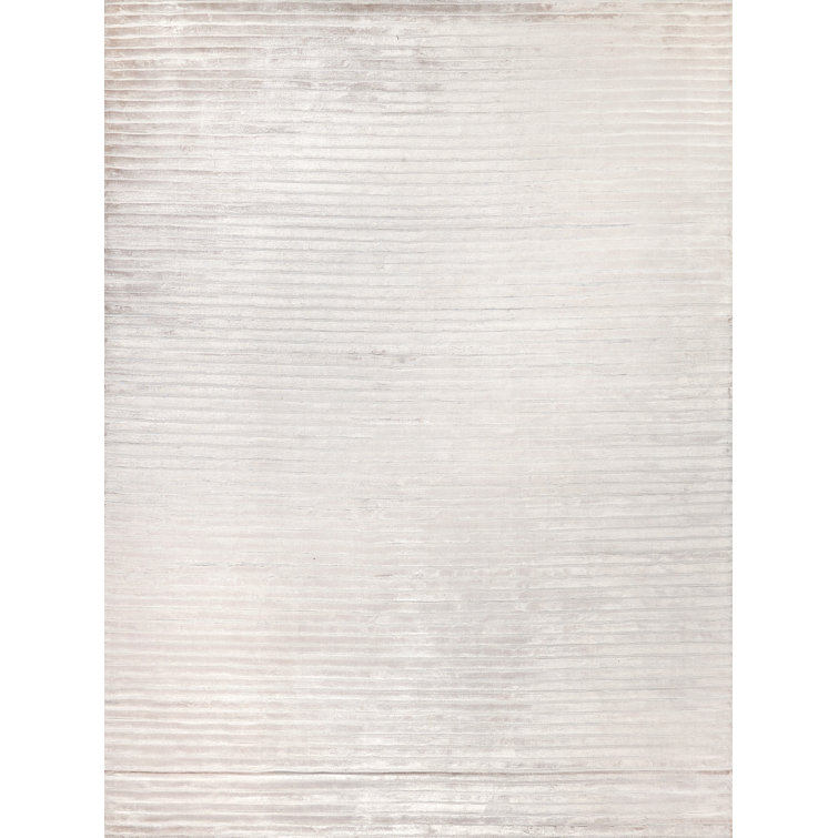 Handmade Silver Rectangular Striped Viscose Rug 8' x 10'
