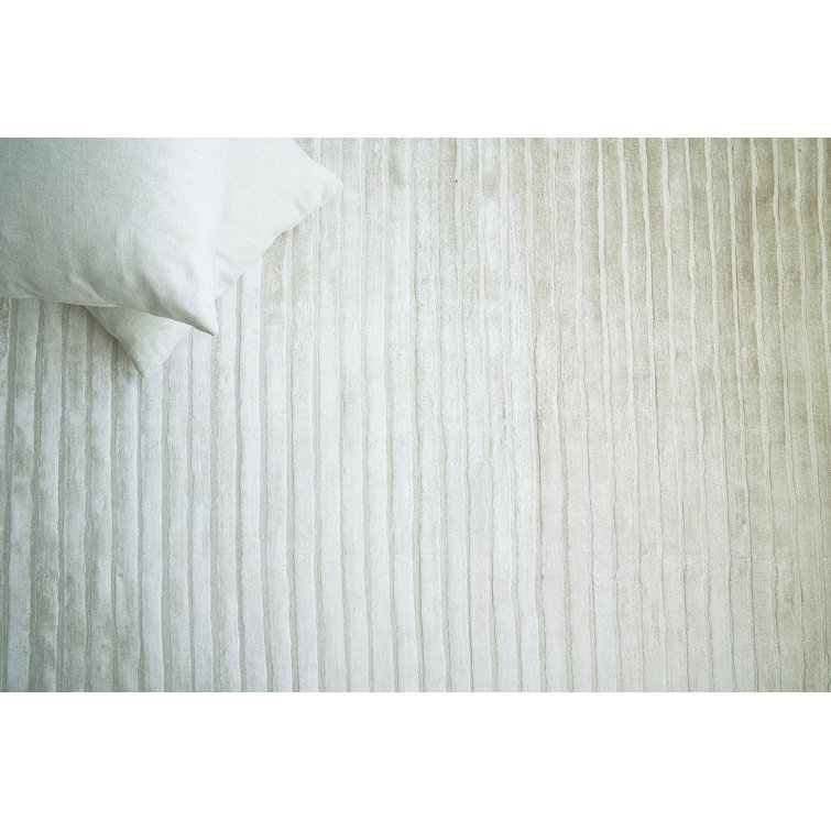 Silver Rectangular Hand Loomed Viscose Striped Area Rug