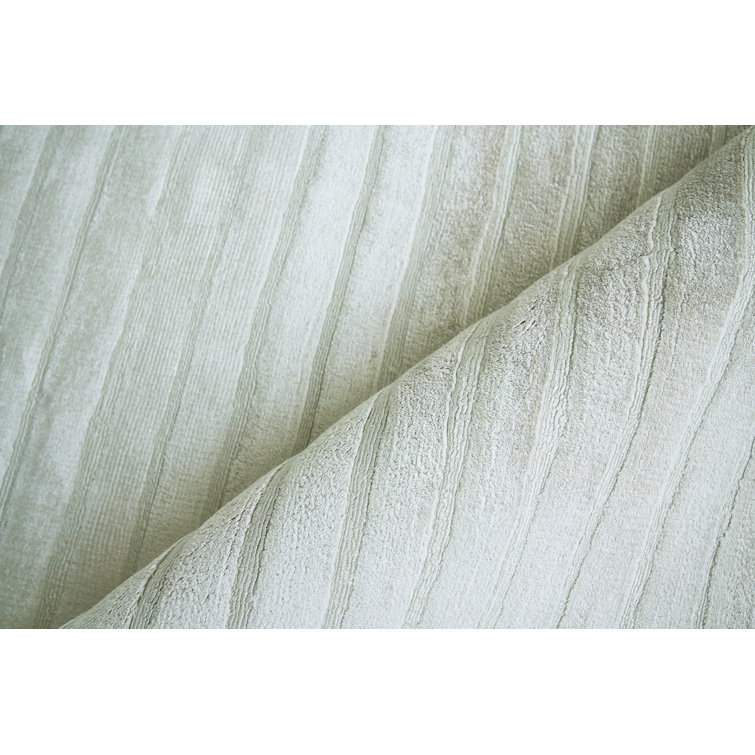 Silver Rectangular Hand Loomed Viscose Striped Area Rug