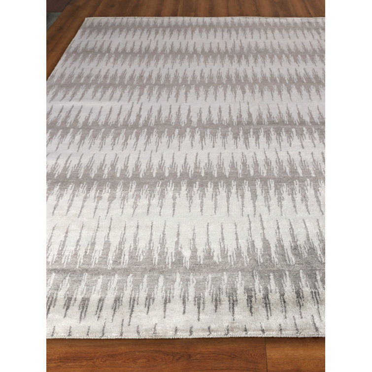 Gray Hand-Knotted Abstract 6' x 9' Viscose Rug