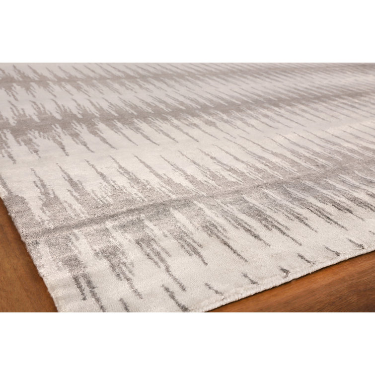Gray Hand-Knotted Abstract 6' x 9' Viscose Rug