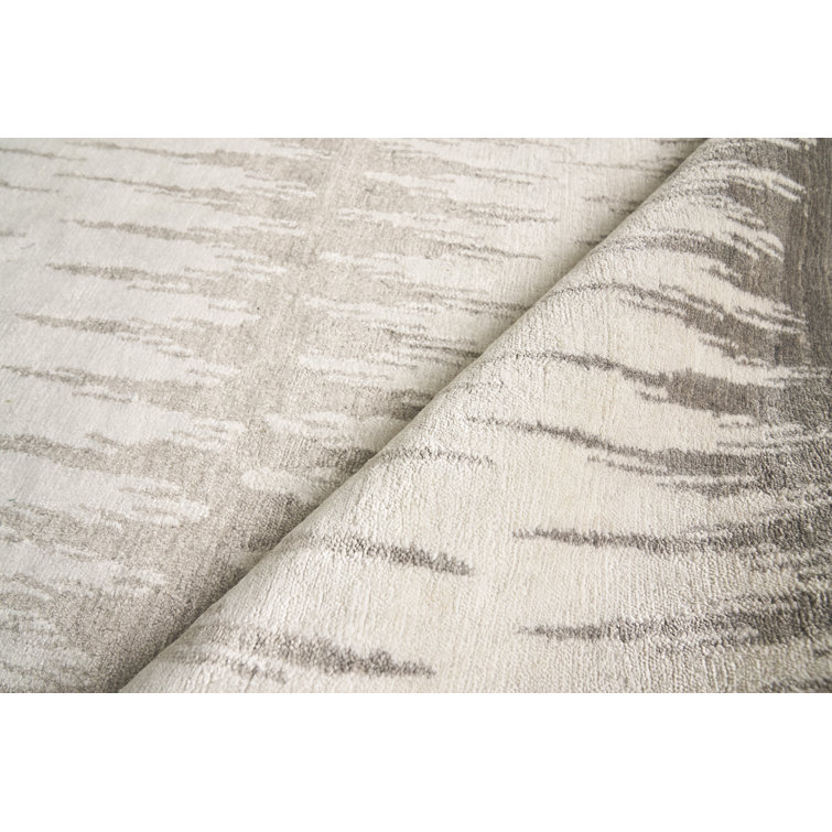 Gray Hand-Knotted Abstract 6' x 9' Viscose Rug