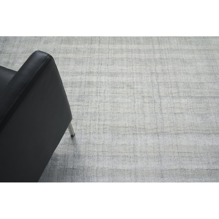 Ivory and Gray Striped Wool Silk 6' x 9' Rug