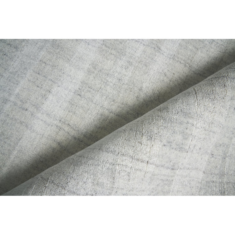 Ivory and Gray Striped Wool Silk 6' x 9' Rug