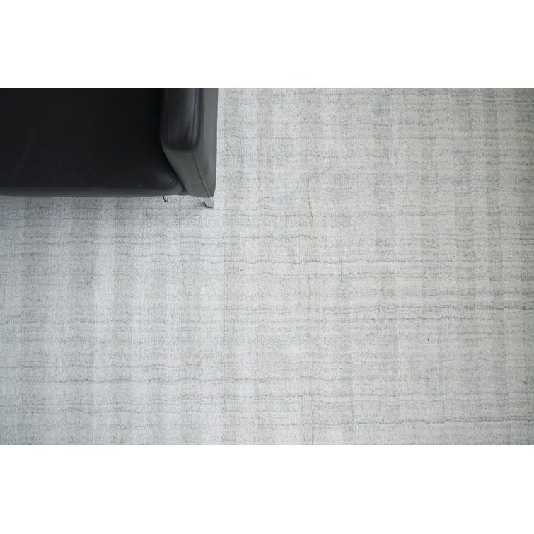 Ivory and Gray Striped Wool Silk 6' x 9' Rug