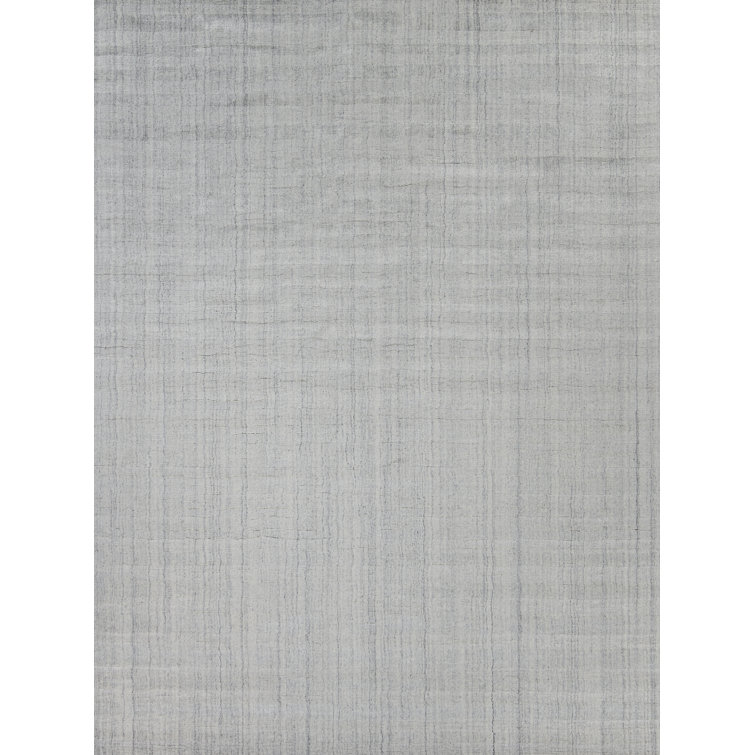 Ivory and Gray Striped Wool Silk 6' x 9' Rug