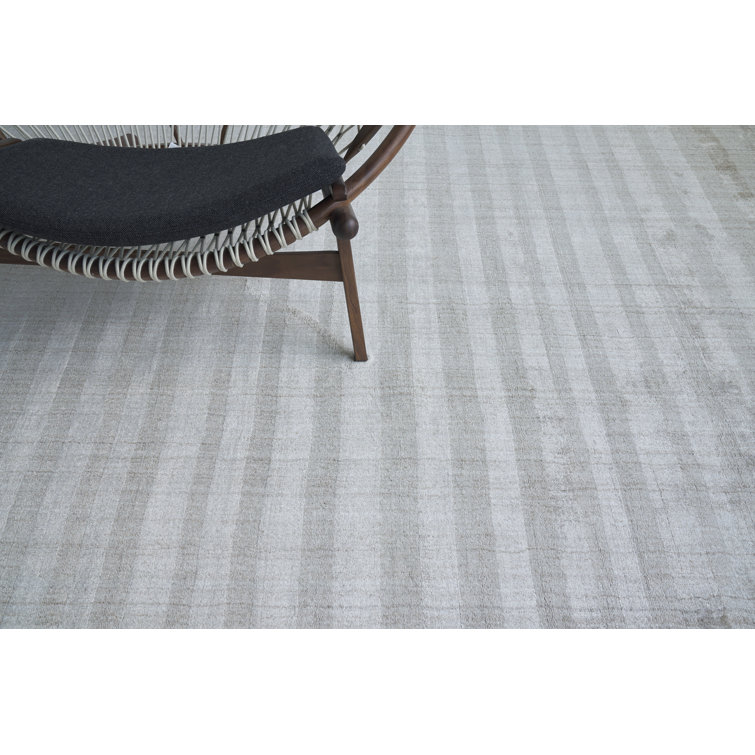 Robin Striped Light Khaki Wool and Viscose 6' x 9' Area Rug