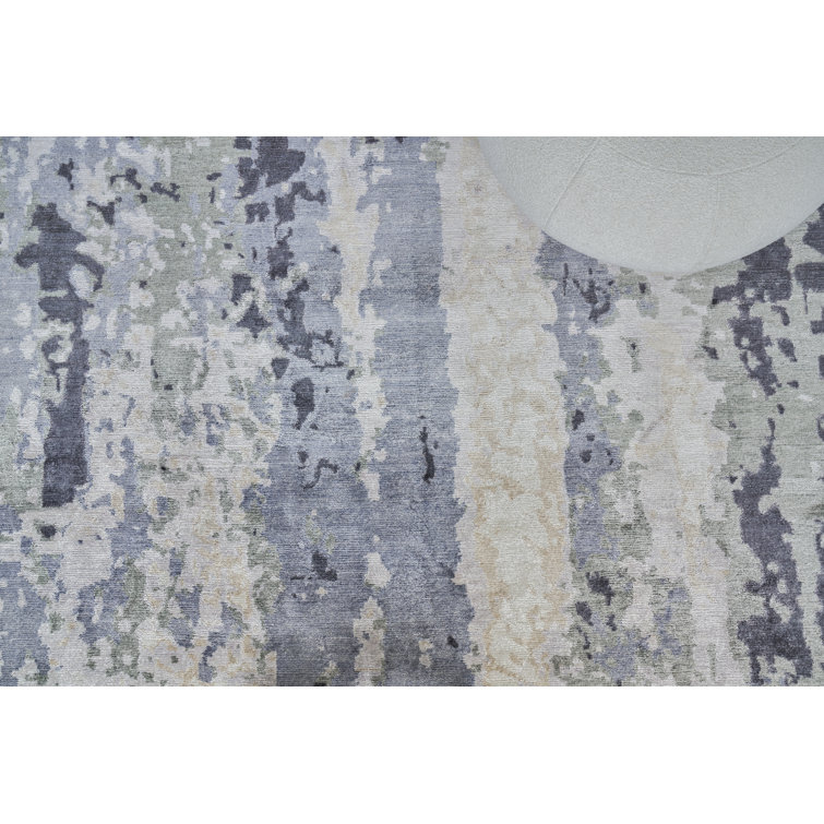 Hand-Knotted Elegance Blue Viscose Abstract 9' x 12' Rug
