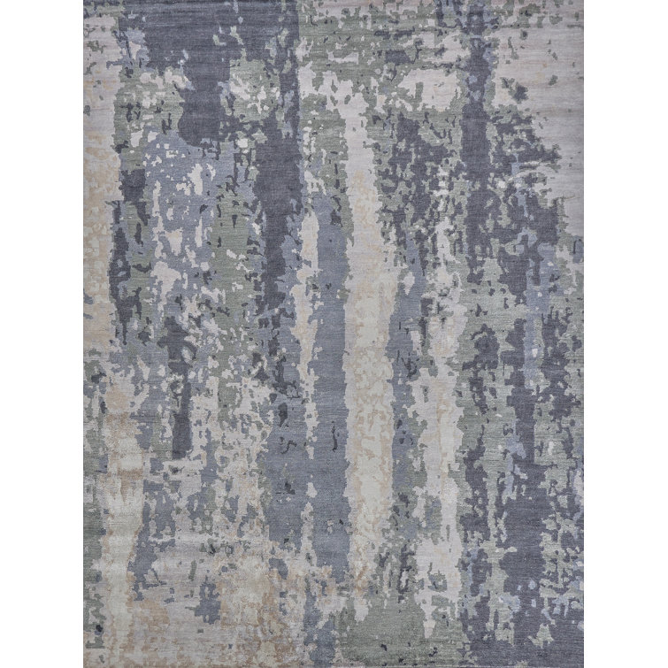 Hand-Knotted Elegance Blue Viscose Abstract 9' x 12' Rug