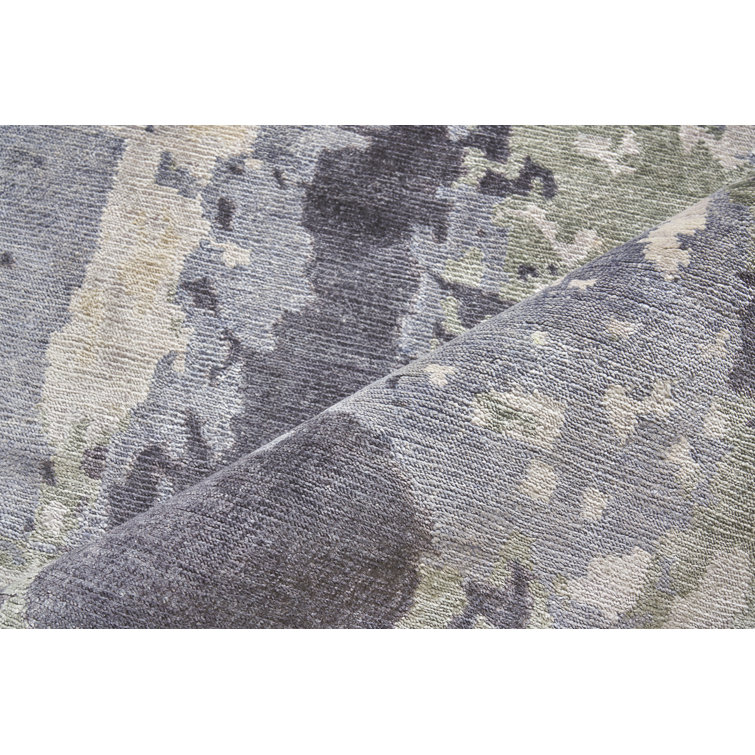 Hand-Knotted Elegance Blue Viscose Abstract 9' x 12' Rug