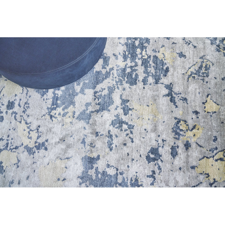 Elysian Bliss Blue Abstract Hand-Knotted Viscose-Cotton Blend Area Rug, 9' x 12'