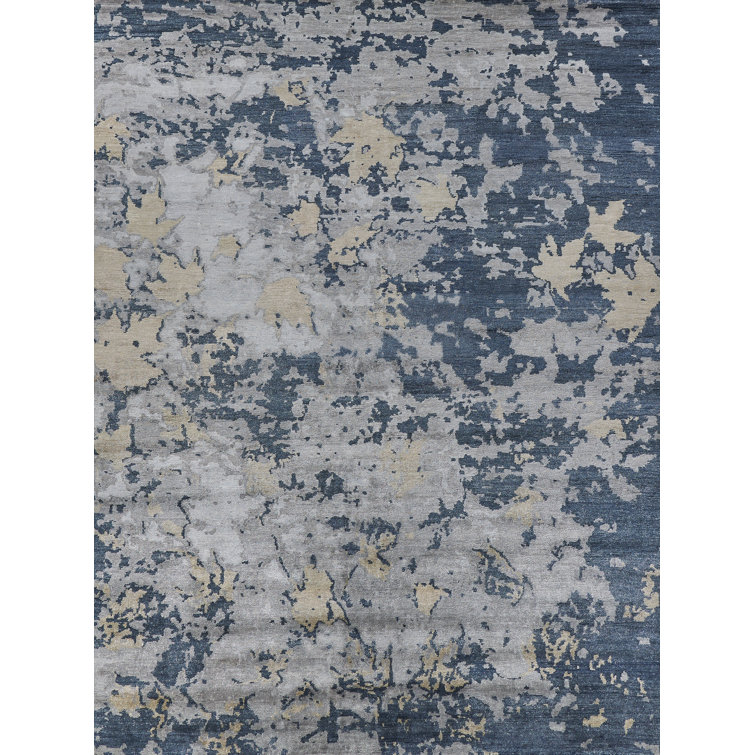 Elysian Bliss Blue Abstract Hand-Knotted Viscose-Cotton Blend Area Rug, 9' x 12'