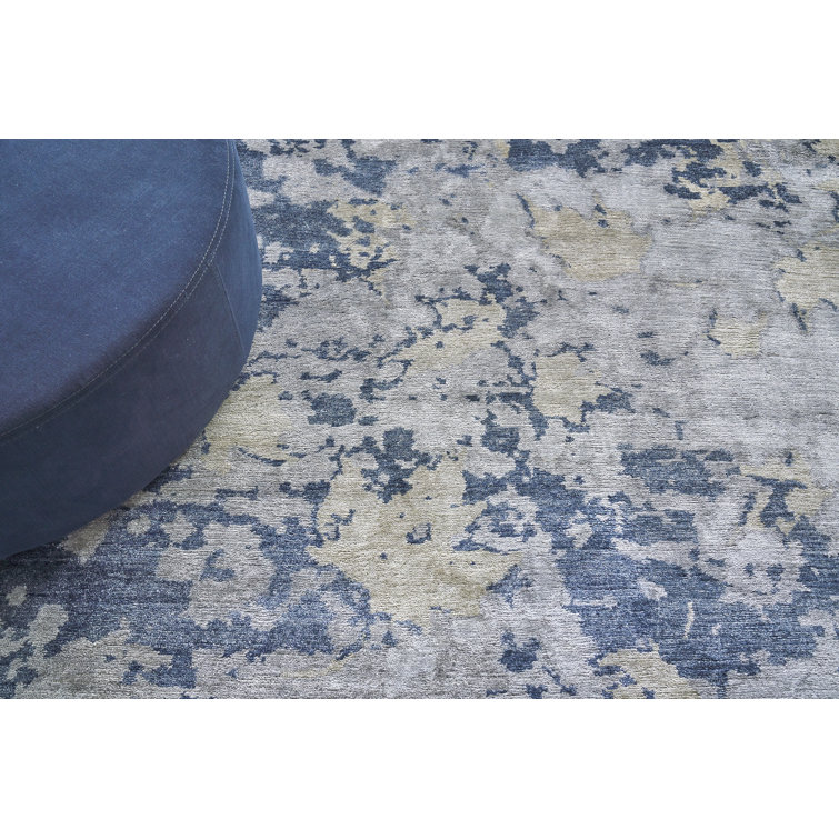 Elysian Bliss Blue Abstract Hand-Knotted Viscose-Cotton Blend Area Rug, 9' x 12'