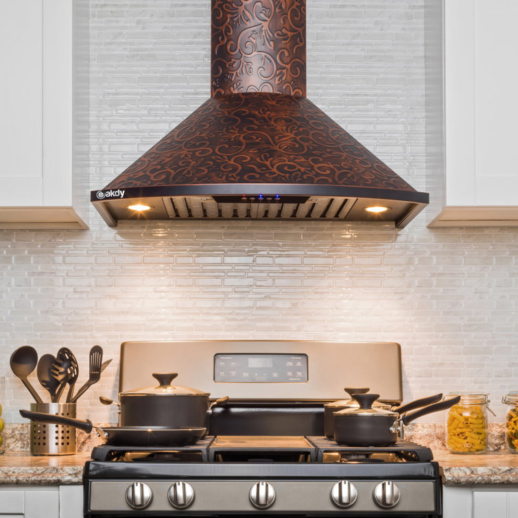 30-Inch Vine Embossed Copper Convertible Wall-Mounted Range Hood