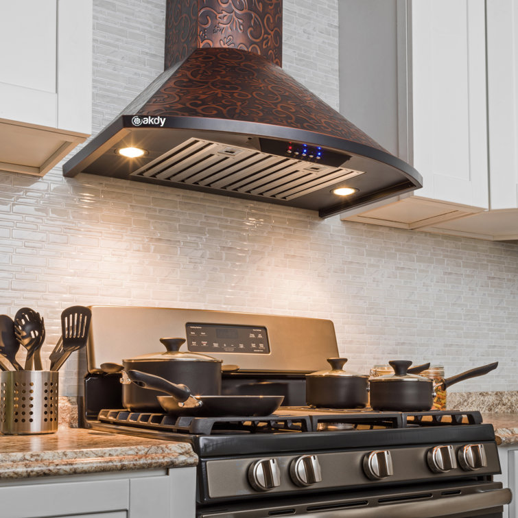 30-Inch Vine Embossed Copper Convertible Wall-Mounted Range Hood