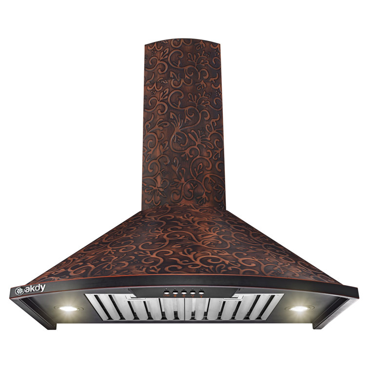 30-Inch Vine Embossed Copper Convertible Wall-Mounted Range Hood