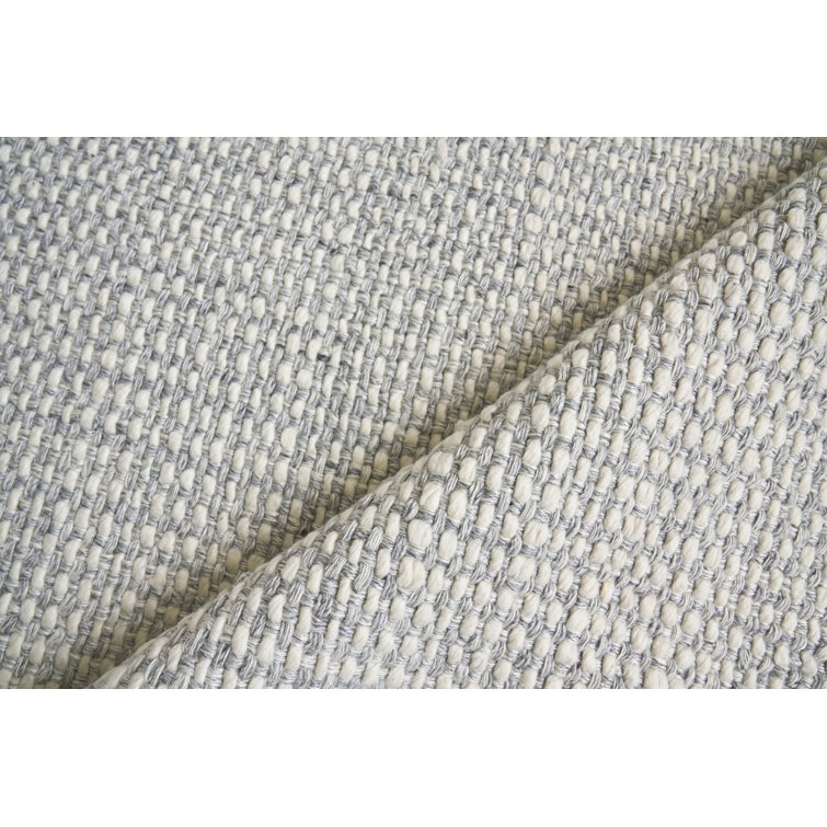 Ivory and Silver Flat Woven Wool Blend 6' x 9' Rug