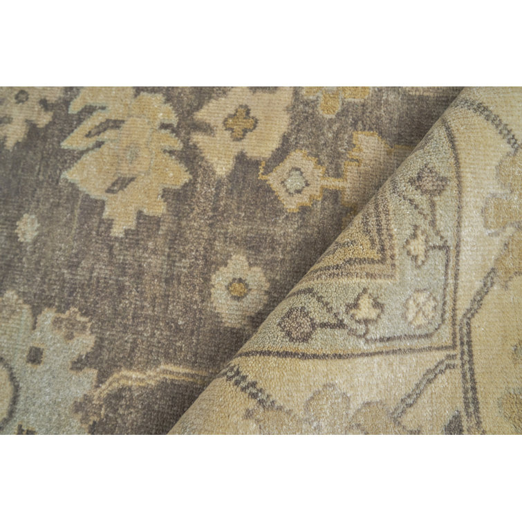 Hand-Knotted Ivory and Brown Wool Oriental Rug, 9' x 12'