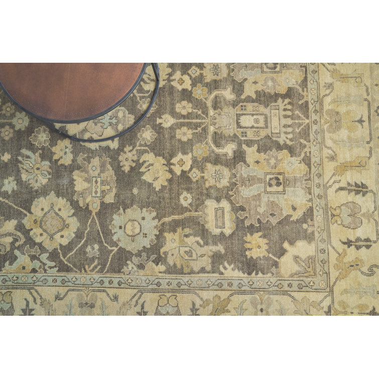 Hand-Knotted Ivory and Brown Wool Oriental Rug, 9' x 12'