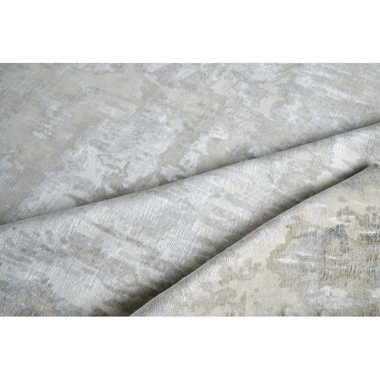 Ivory Abstract Handmade Wool & Viscose 9' x 12' Area Rug