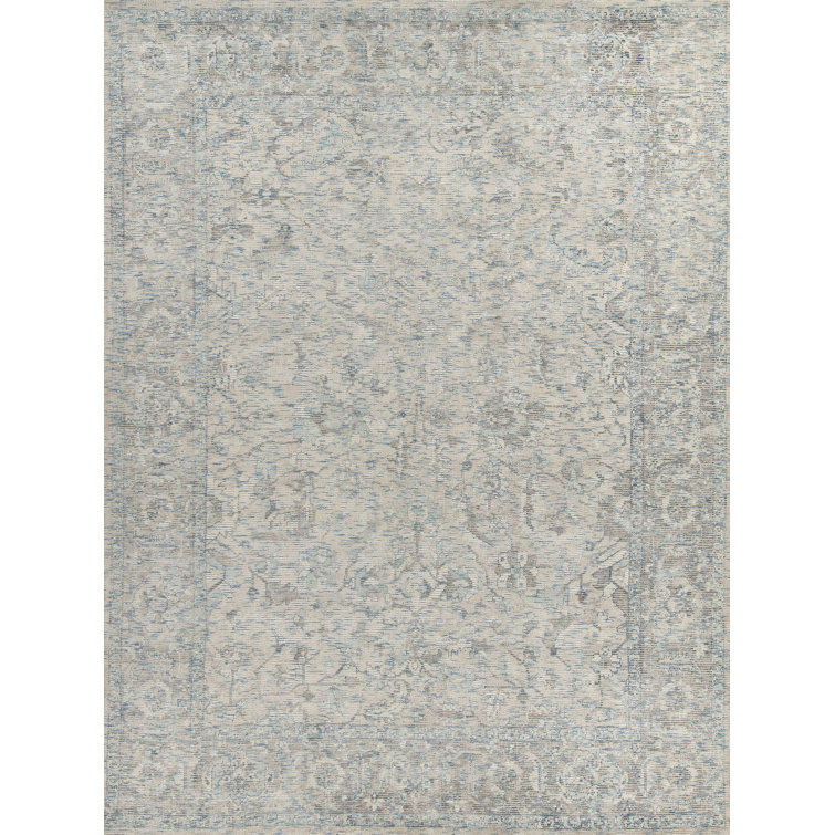 Handmade Blue and Beige Wool Viscose Rectangular Area Rug